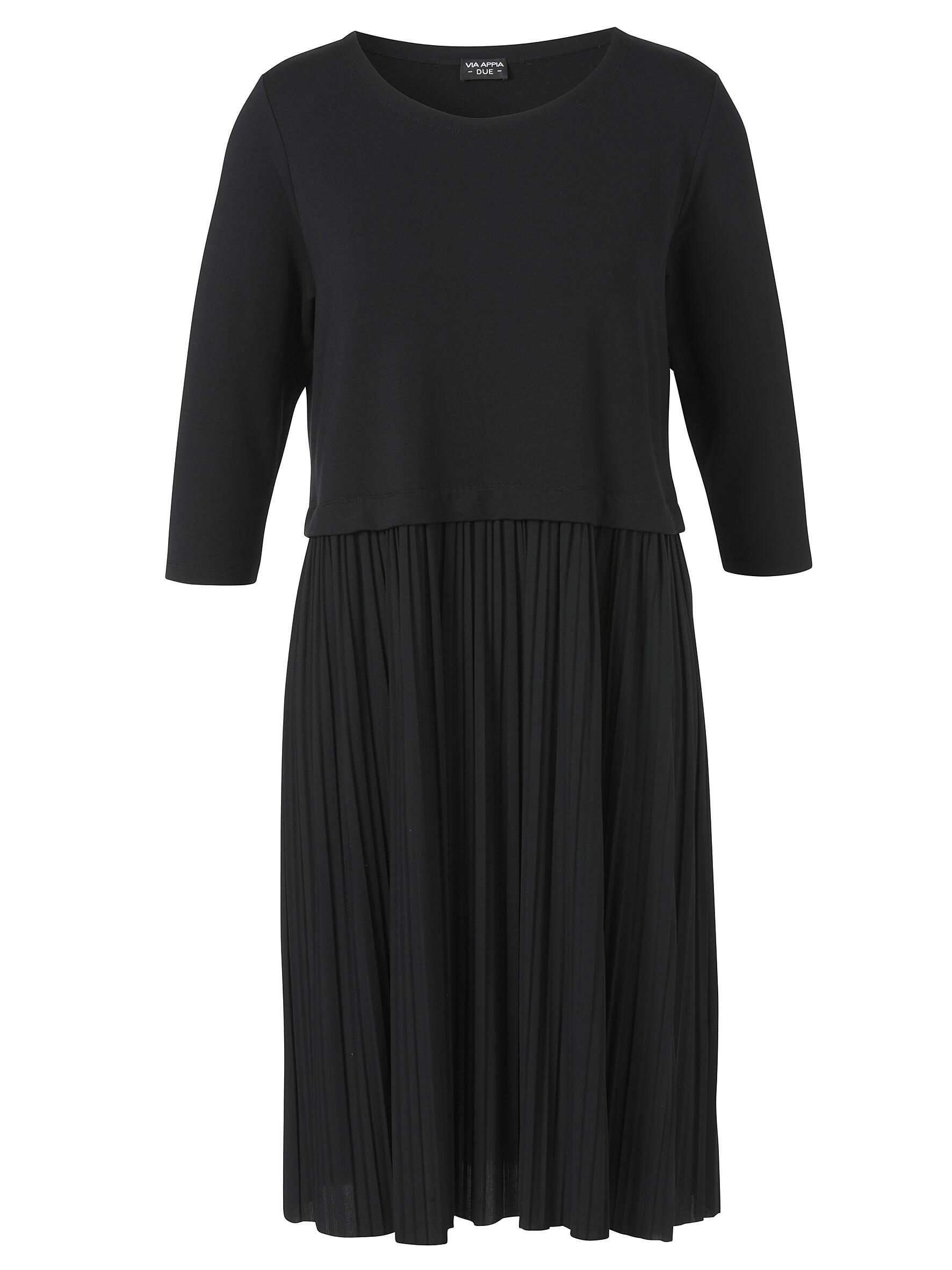 VIA APPIA DUE - Kleid Rundhals 3/4 Arm Plissee schwarz - Gr. - 52 von VIA APPIA DUE