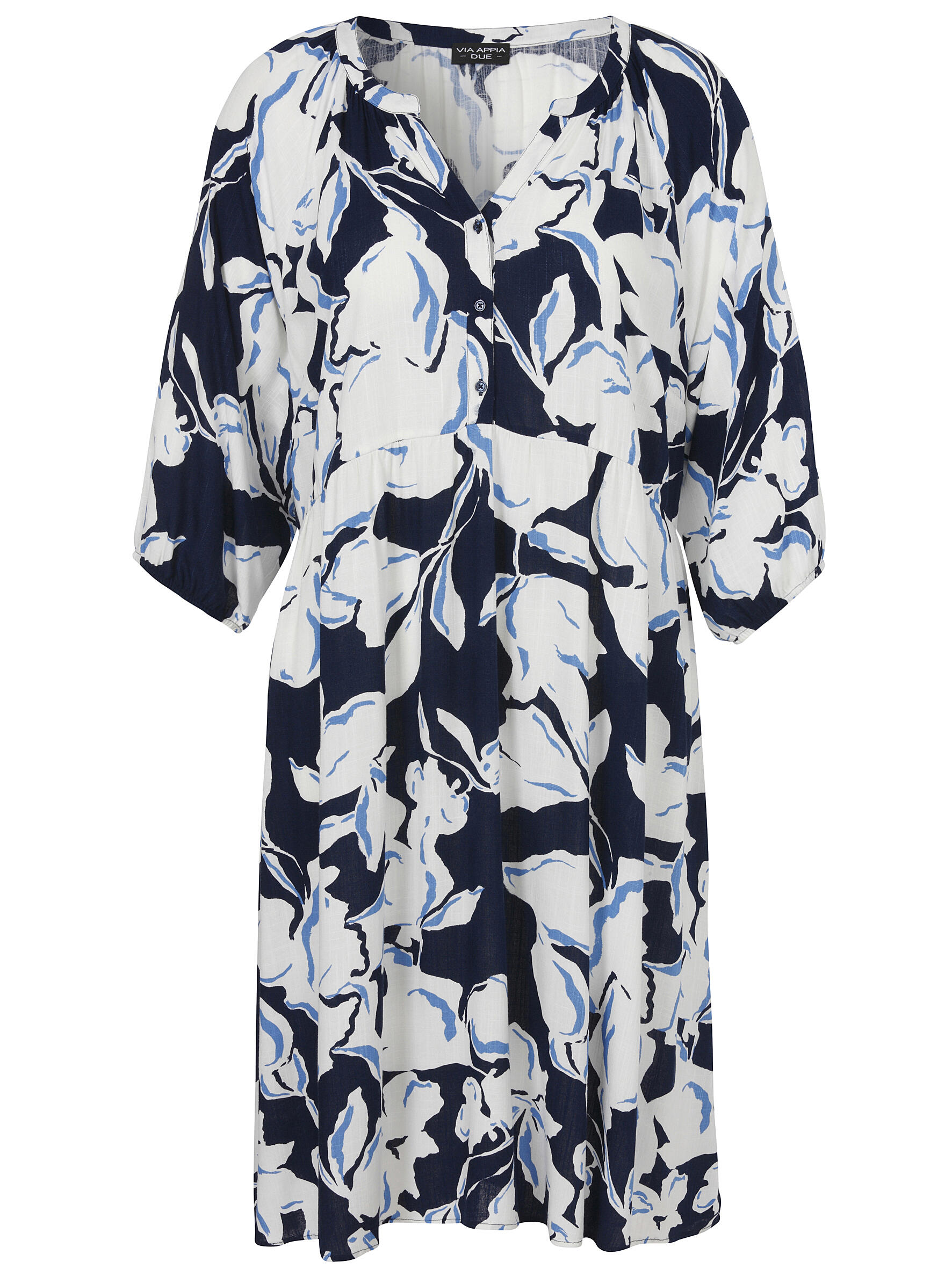 VIA APPIA DUE - Kleid V-Ausschnitt 3/4 Arm Druck dunkelblau multicol - Gr. - 50 von VIA APPIA DUE