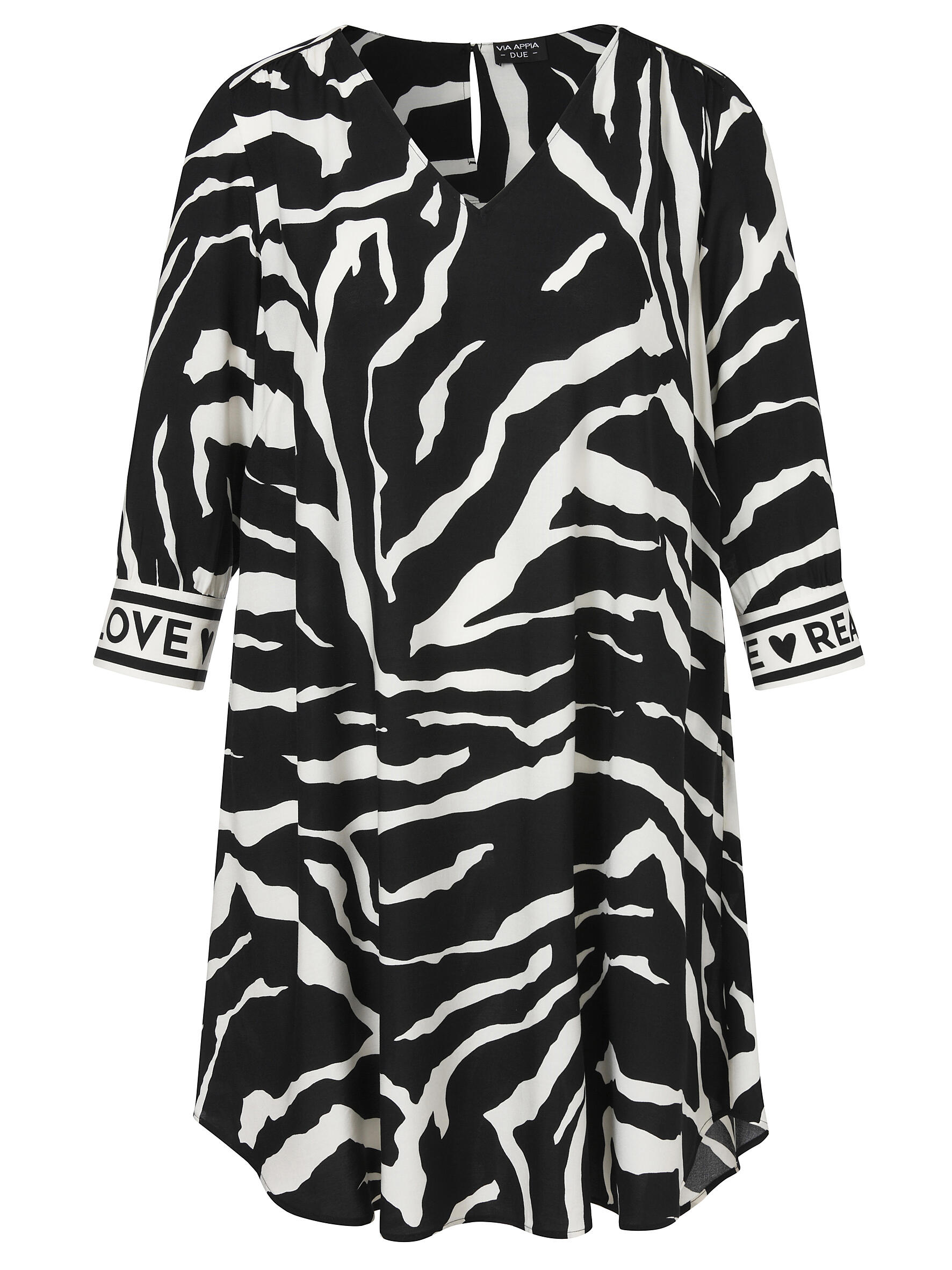 VIA APPIA DUE - Kleid V-Ausschnitt 3/4 Arm Druck schwarz / creme - Gr. - 50 von VIA APPIA DUE