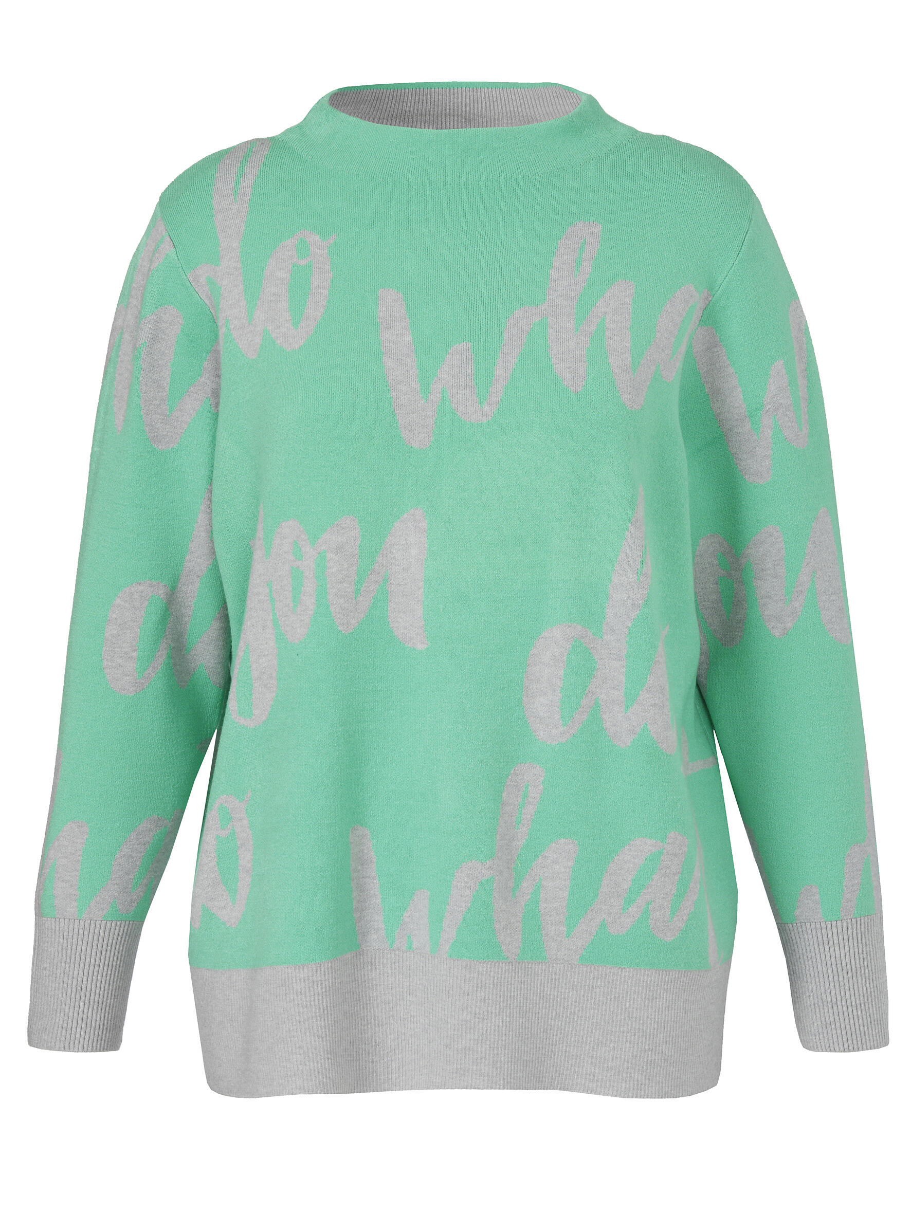 VIA APPIA DUE - Pullover Kelchkragen 1/1 Arm Jacquard grün/silber melange - Gr. - 46 von VIA APPIA DUE