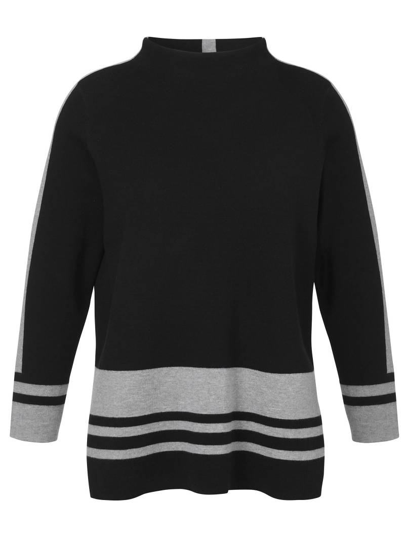 VIA APPIA DUE - Pullover Kelchkragen 1/1 Arm Jacquard schwarz/grau melange - Gr. - 46 von VIA APPIA DUE