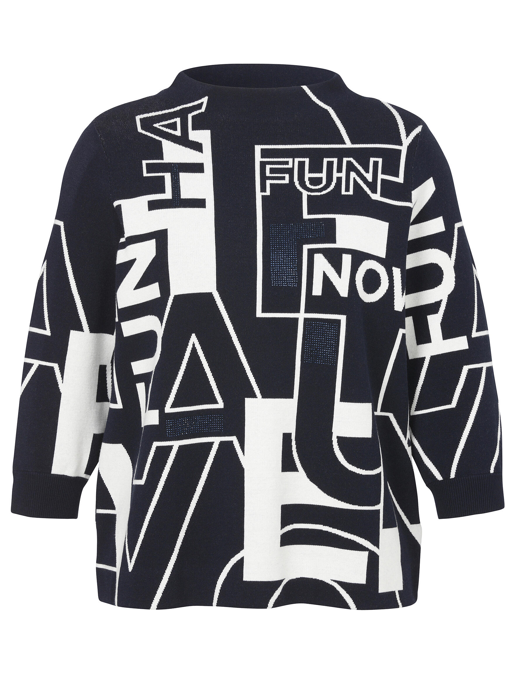 VIA APPIA DUE - Pullover Kelchkragen 3/4 Arm Jacquard dunkelblau / creme - Gr. - 52 von VIA APPIA DUE
