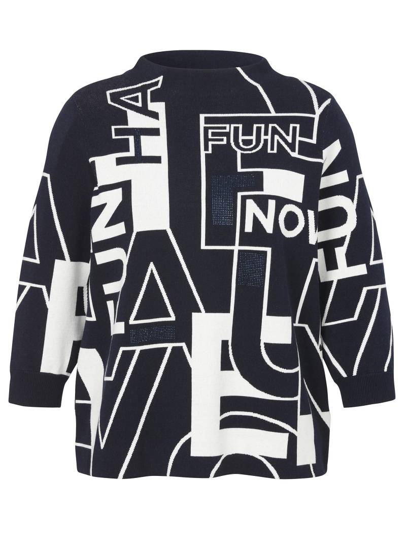 VIA APPIA DUE - Pullover Kelchkragen 3/4 Arm Jacquard dunkelblau / creme - Gr. - 52 von VIA APPIA DUE