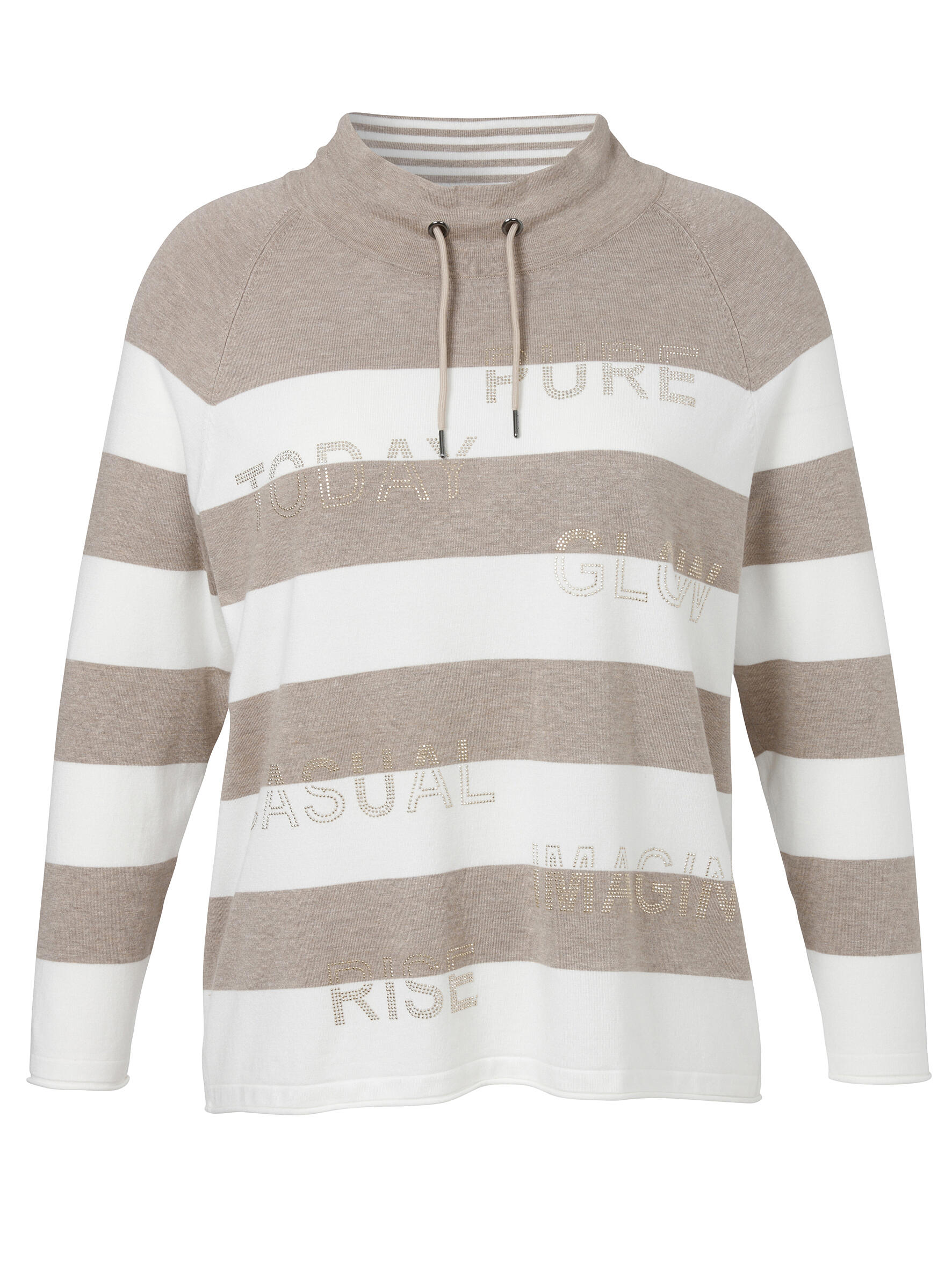 VIA APPIA DUE - Pullover Rollkragen 1/1 Arm Ringel Strass creme /mokka melange - Gr. - 46 von VIA APPIA DUE