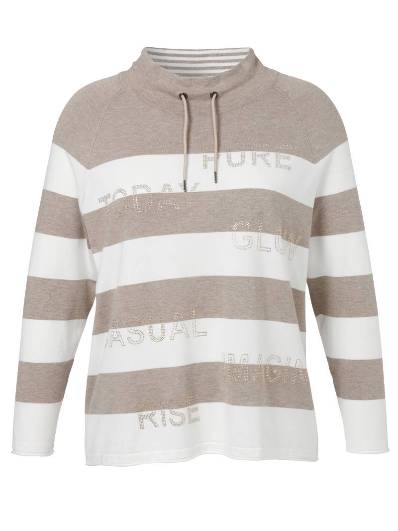 VIA APPIA DUE - Pullover Rollkragen 1/1 Arm Ringel Strass creme /mokka melange - Gr. - 48 von VIA APPIA DUE
