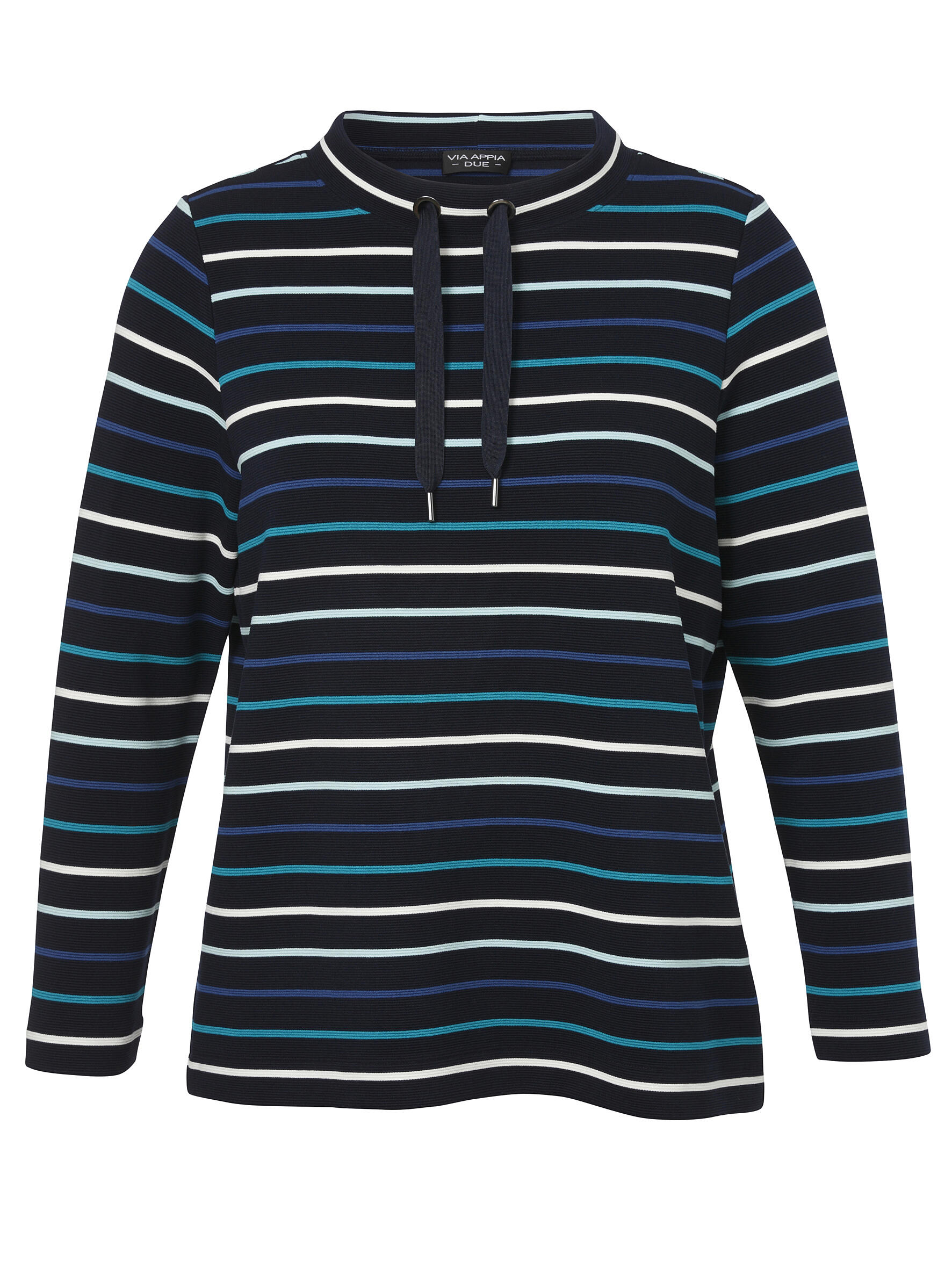 VIA APPIA DUE - Sweatshirt Kelchkragen 1/1 Arm Ringel dunkelblau multicol - Gr. - 48 von VIA APPIA DUE