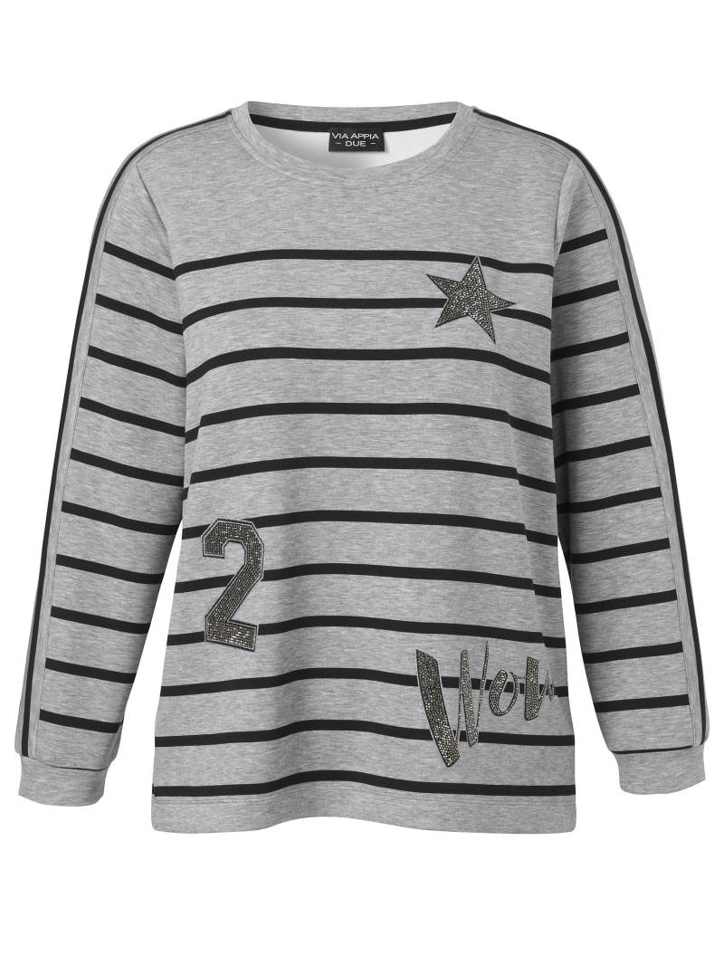 VIA APPIA DUE - Sweatshirt Rundhals 1/1 Arm Druck Motiv grau melange/schwarz - Gr. - 52 von VIA APPIA DUE