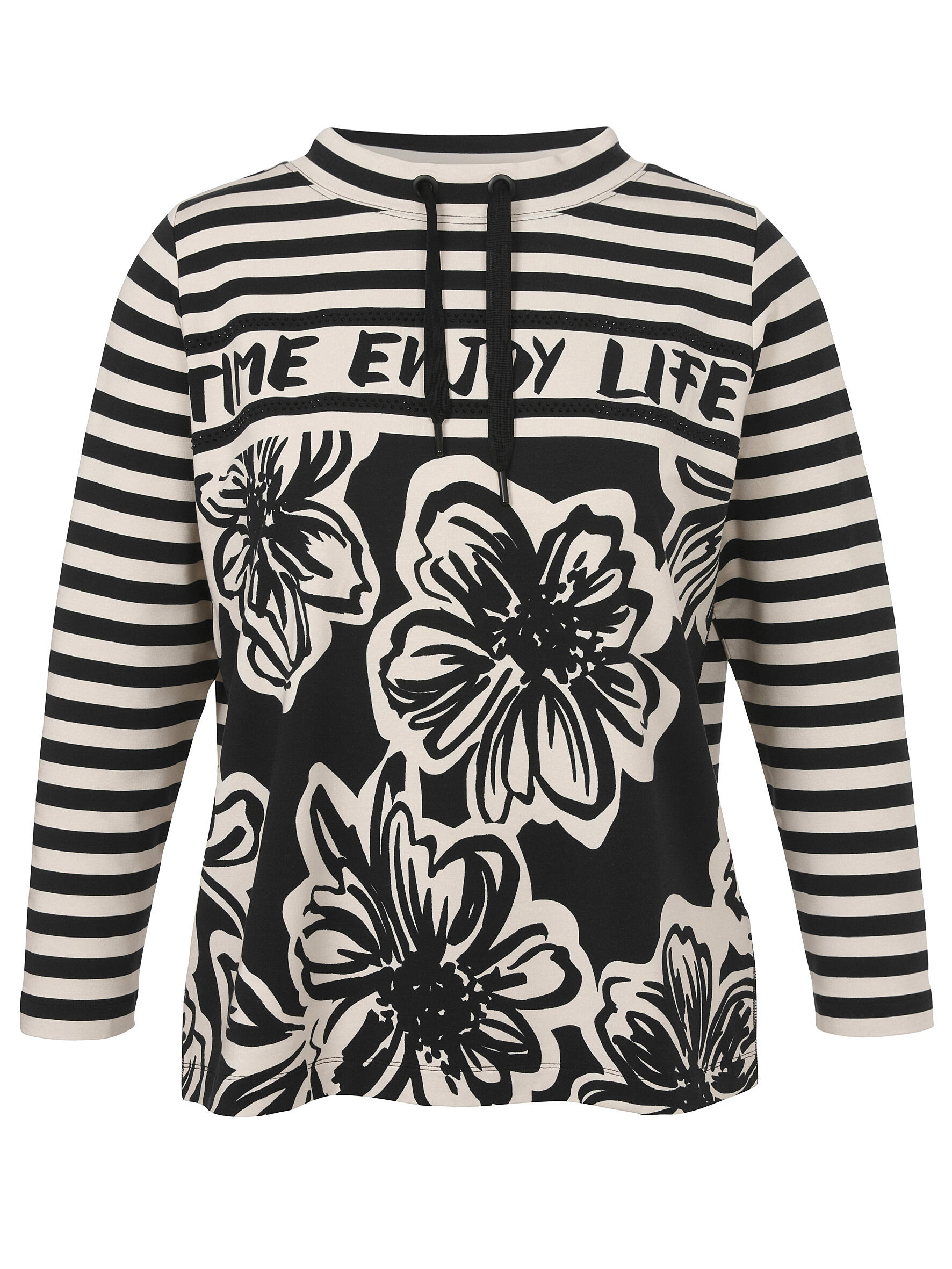 VIA APPIA DUE - Sweatshirt Stehkragen 1/1 Arm Druck champagner / schwarz - Gr. - 46 von VIA APPIA DUE