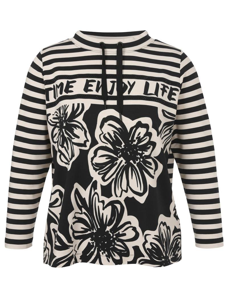 VIA APPIA DUE - Sweatshirt Stehkragen 1/1 Arm Druck champagner / schwarz - Gr. - 50 von VIA APPIA DUE