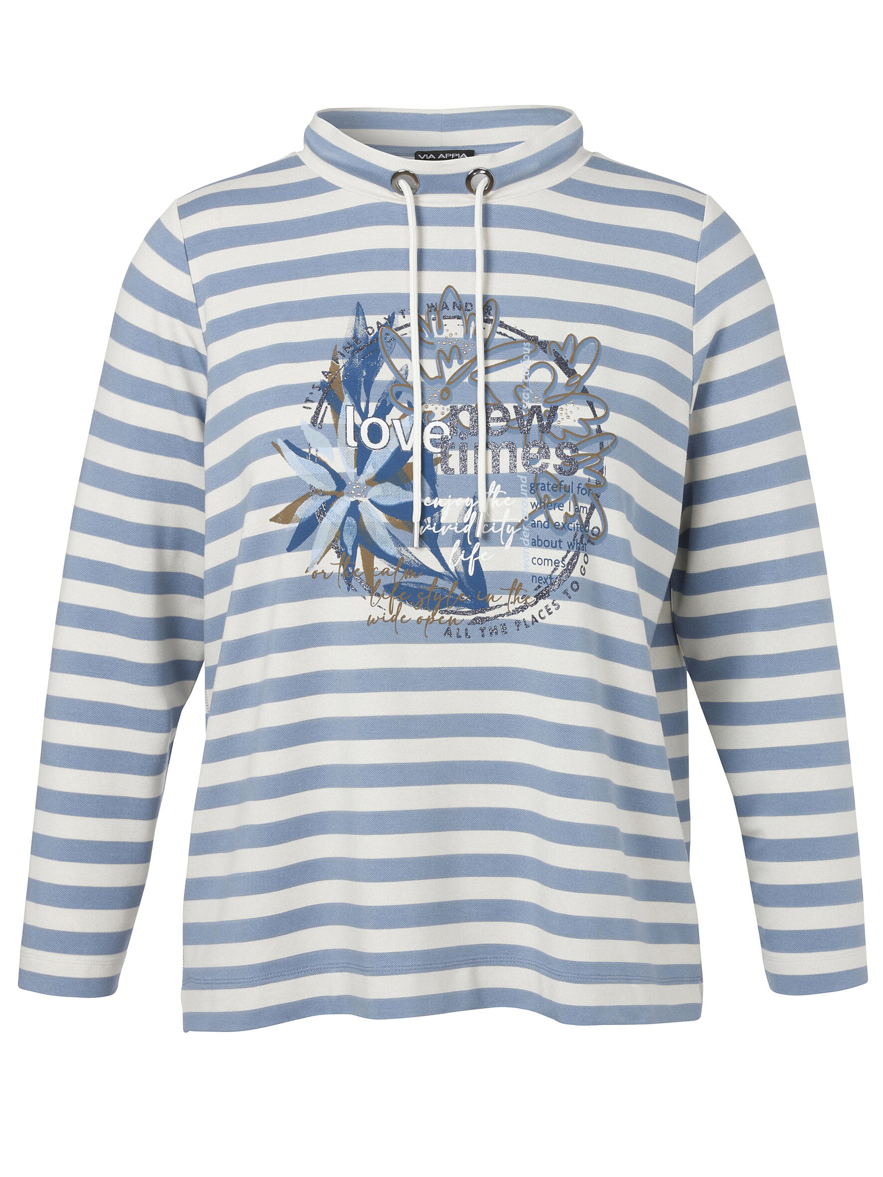 VIA APPIA DUE - Sweatshirt Stehkragen 1/1 Arm Ringel Druck + Motiv bleu multicolor - Gr. - 46 von VIA APPIA DUE
