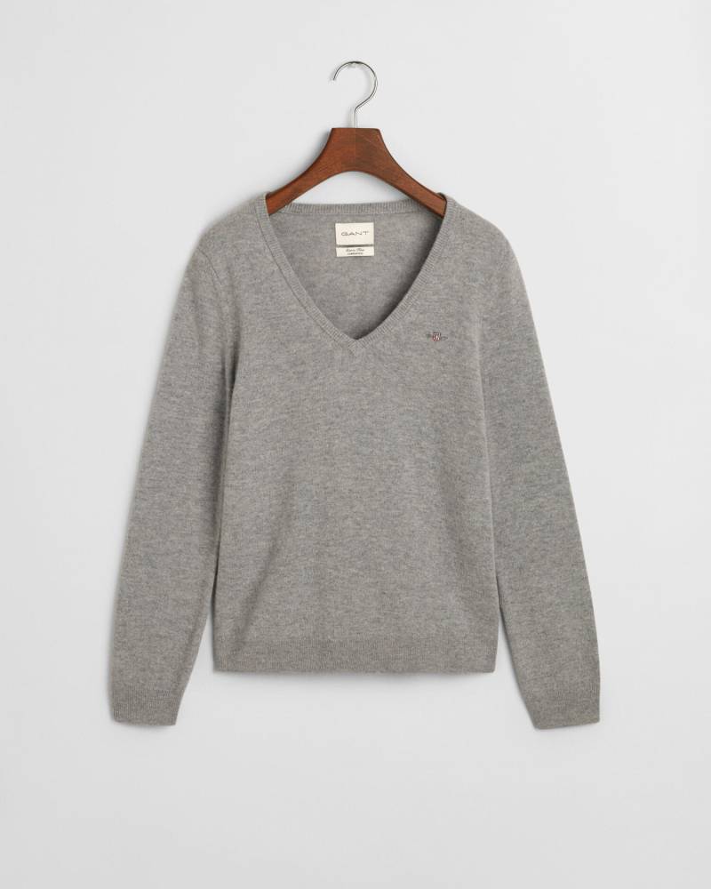 GANT - V-Neck Pullover aus extrafeinem Lambswool-Gemisch grey melange - Gr. - XL von GANT