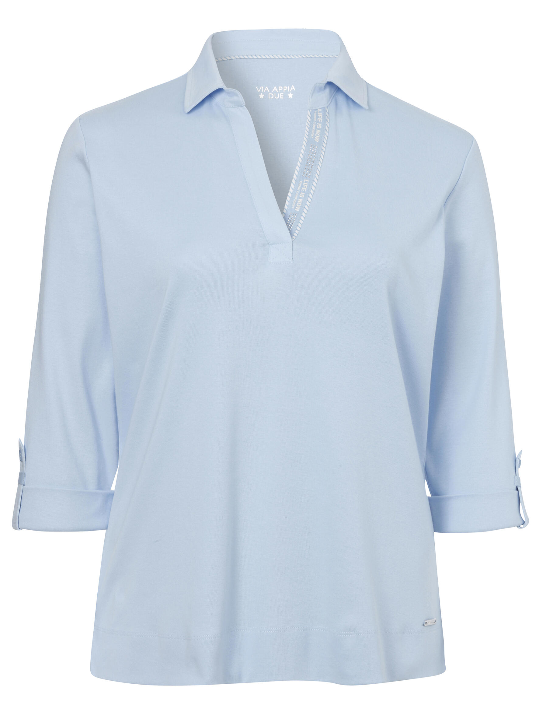 VIA APPIA DUE - T-Shirt Polo 3/4 Arm hellblau / ecru - Gr. - 50 von VIA APPIA DUE