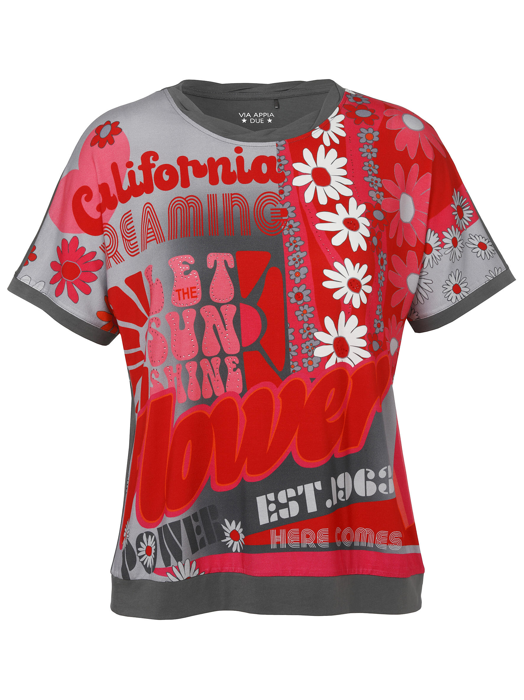 VIA APPIA DUE - T-Shirt Rundhals 1/2 Arm Druck Strass graphit multicolor - Gr. - 42 von VIA APPIA DUE