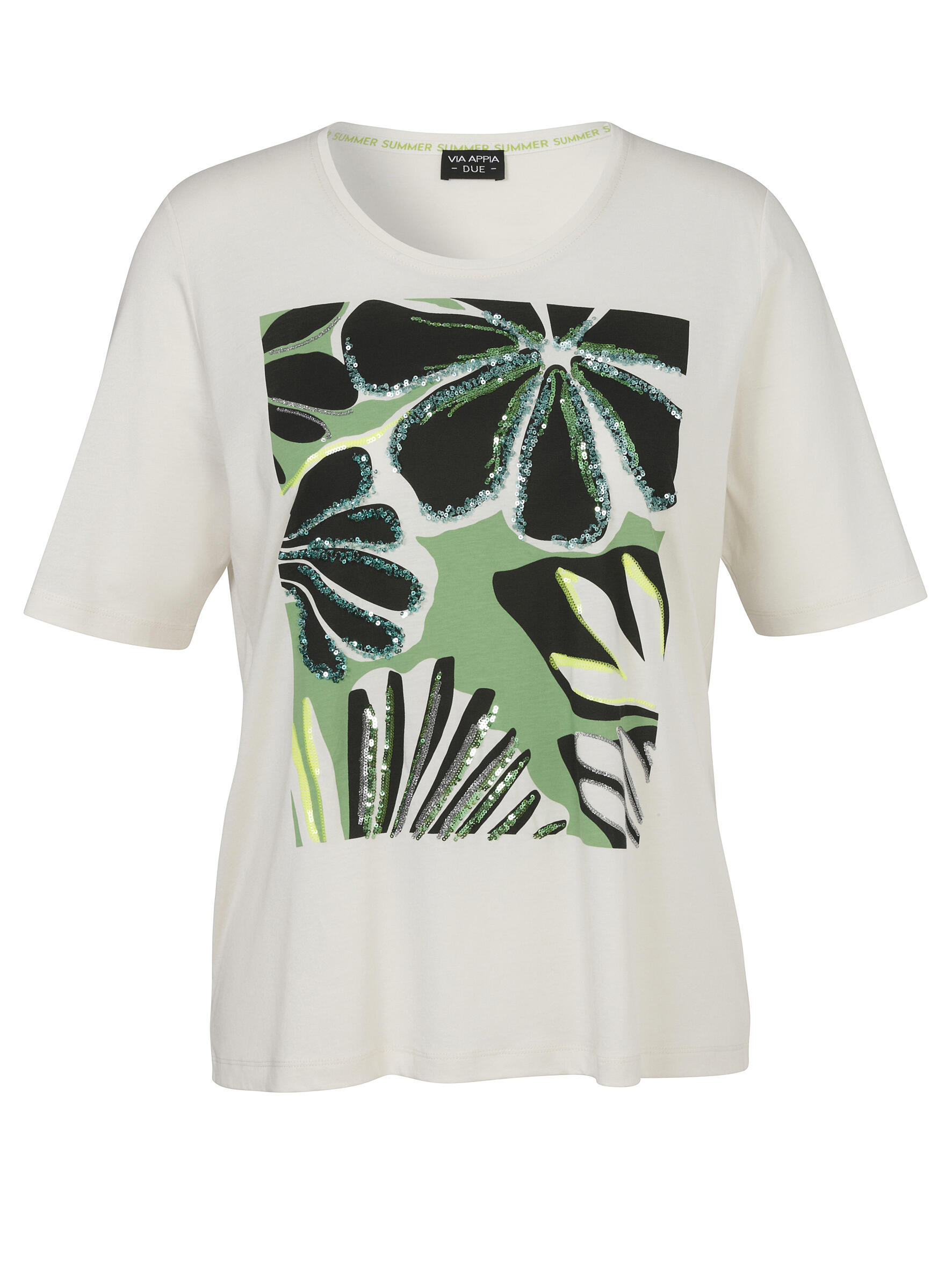 VIA APPIA DUE - T-Shirt Rundhals 1/2 Arm Motiv Pailletten creme multicolor - Gr. - 52 von VIA APPIA DUE