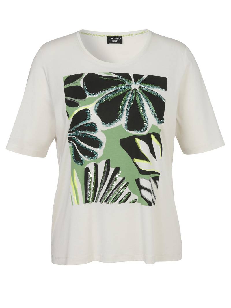 VIA APPIA DUE - T-Shirt Rundhals 1/2 Arm Motiv Pailletten creme multicolor - Gr. - 52 von VIA APPIA DUE