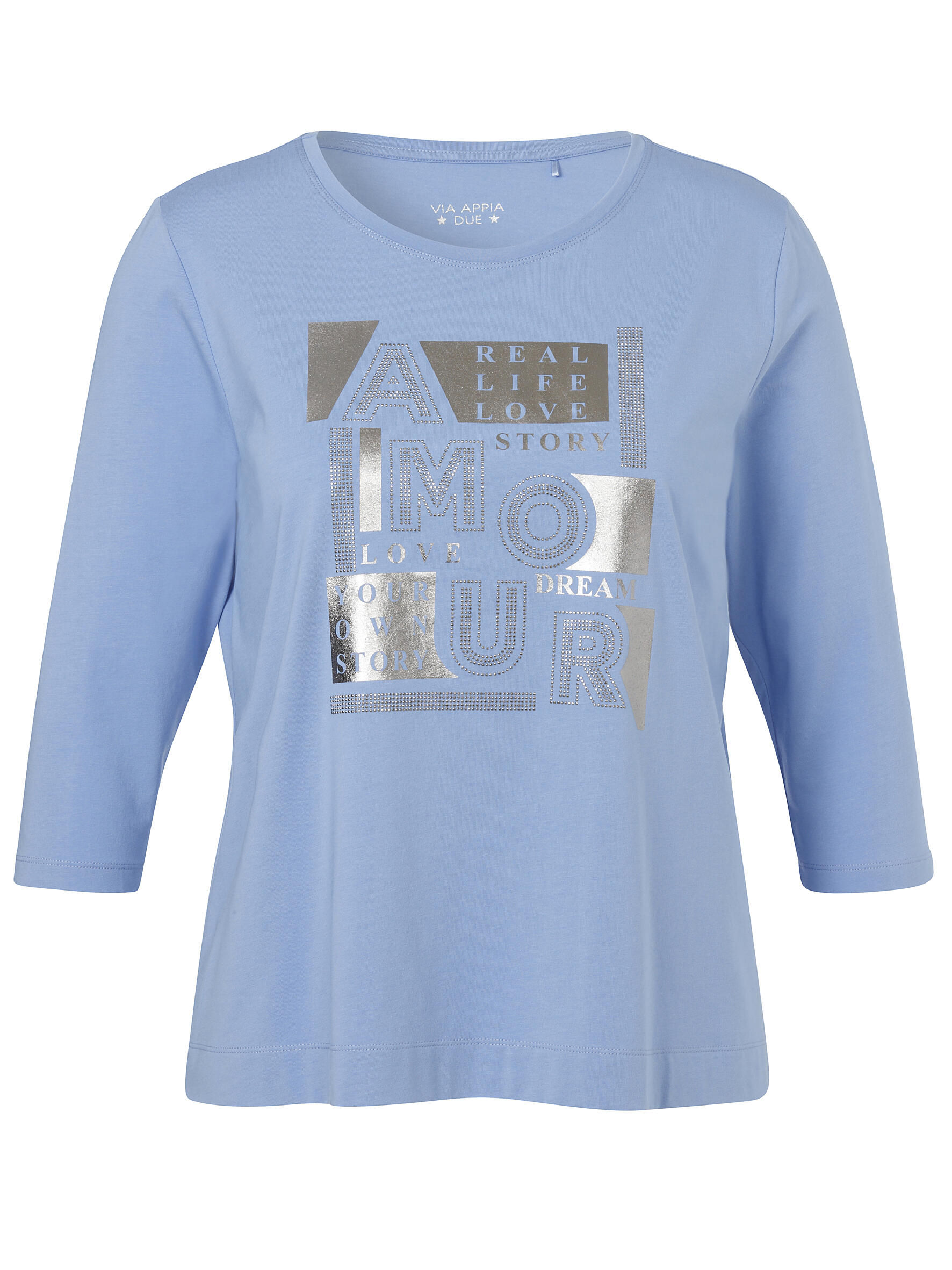 VIA APPIA DUE - T-Shirt Rundhals 3/4 Arm Motiv Strass rauchblau multicolor - Gr. - 50 von VIA APPIA DUE