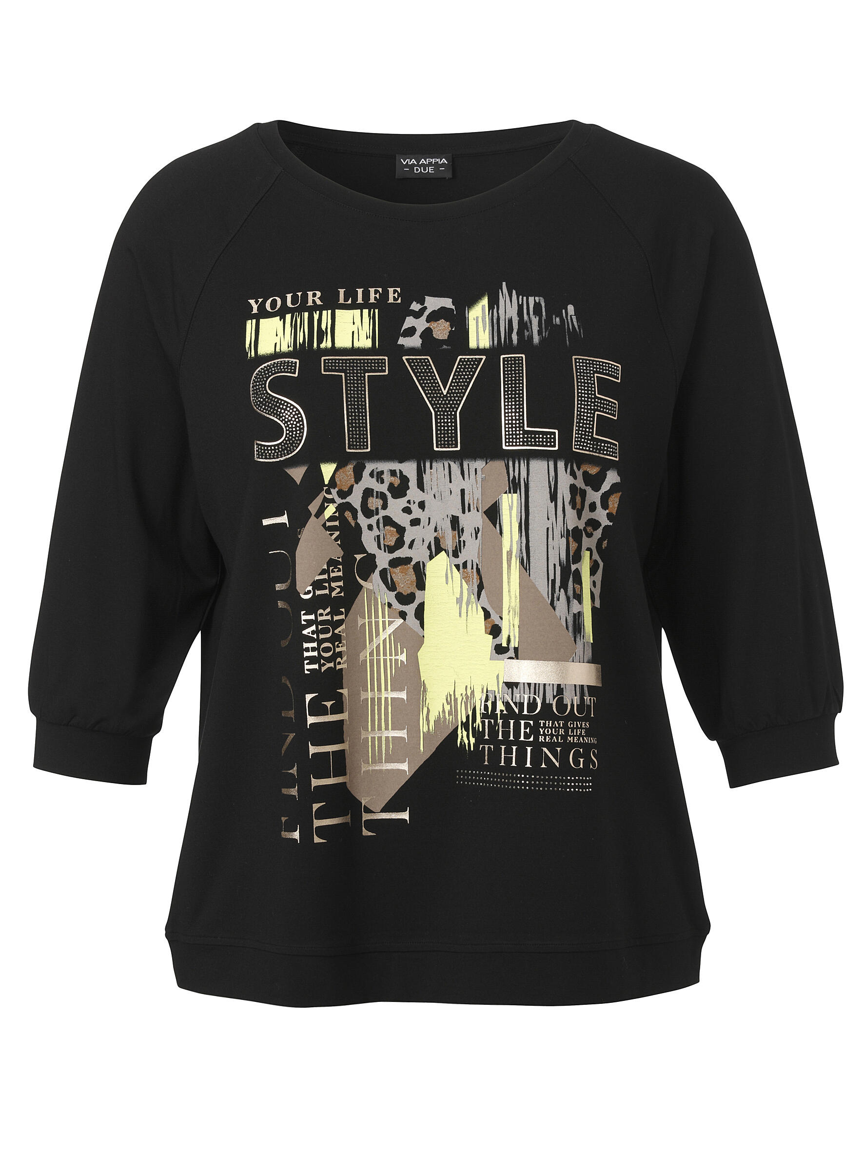 VIA APPIA DUE - T-Shirt Rundhals 3/4 Arm Motiv schwarz multicolor - Gr. - 46 von VIA APPIA DUE