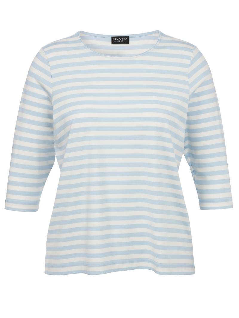 VIA APPIA DUE - T-Shirt Rundhals 3/4 Arm Ringel eisblau / ecru - Gr. - 46 von VIA APPIA DUE