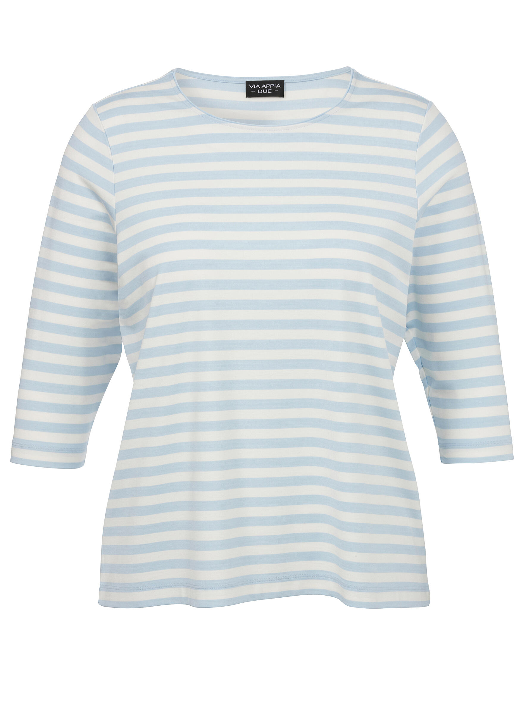 VIA APPIA DUE - T-Shirt Rundhals 3/4 Arm Ringel eisblau / ecru - Gr. - 54 von VIA APPIA DUE