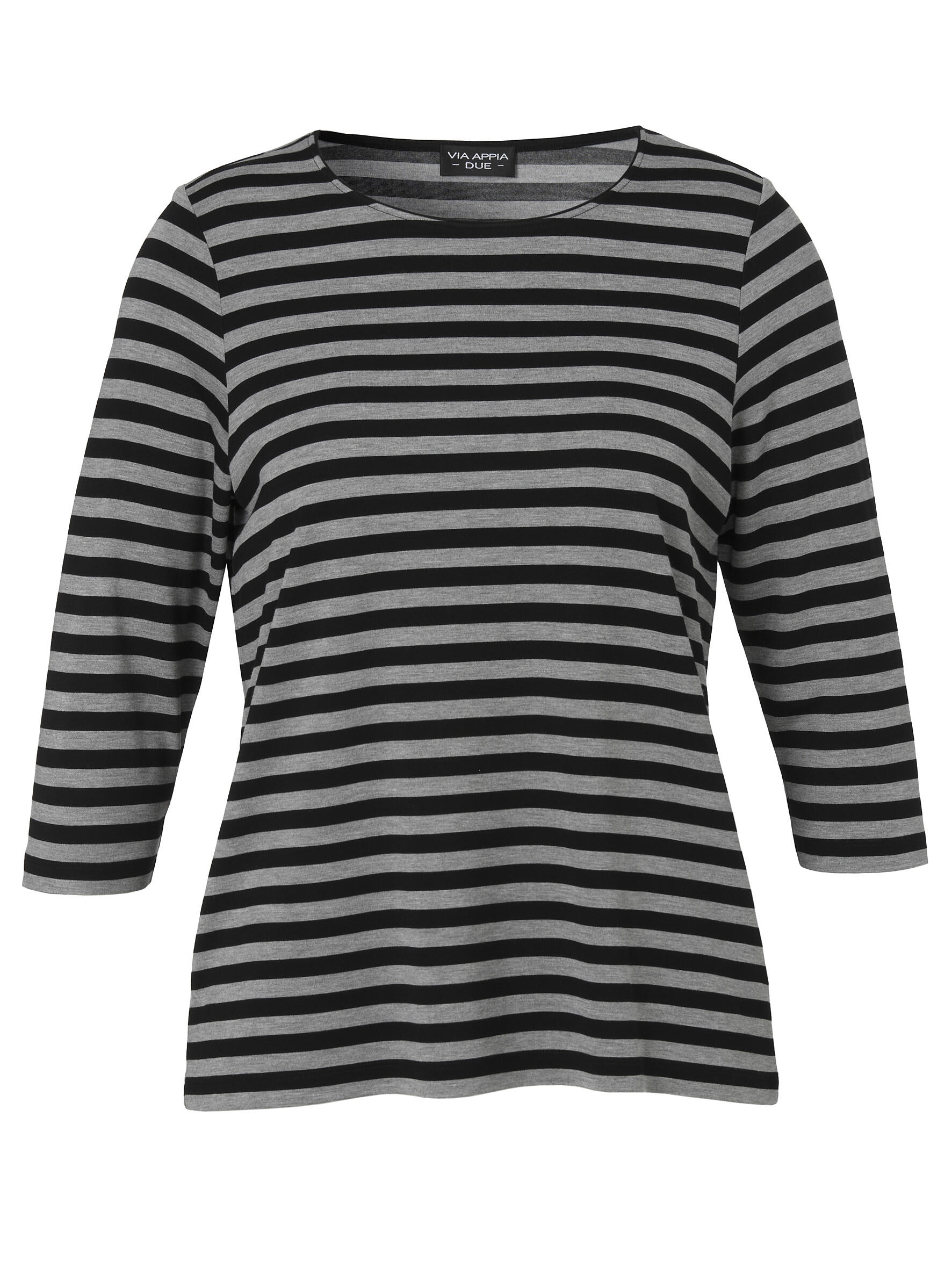 VIA APPIA DUE - T-Shirt Rundhals 3/4 Arm Ringel schwarz/grau melange - Gr. - 44 von VIA APPIA DUE