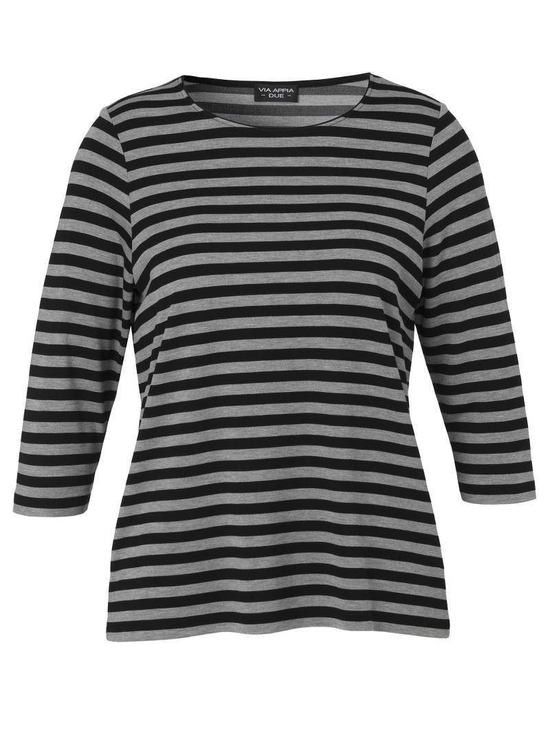 VIA APPIA DUE - T-Shirt Rundhals 3/4 Arm Ringel schwarz/grau melange - Gr. - 44 von VIA APPIA DUE