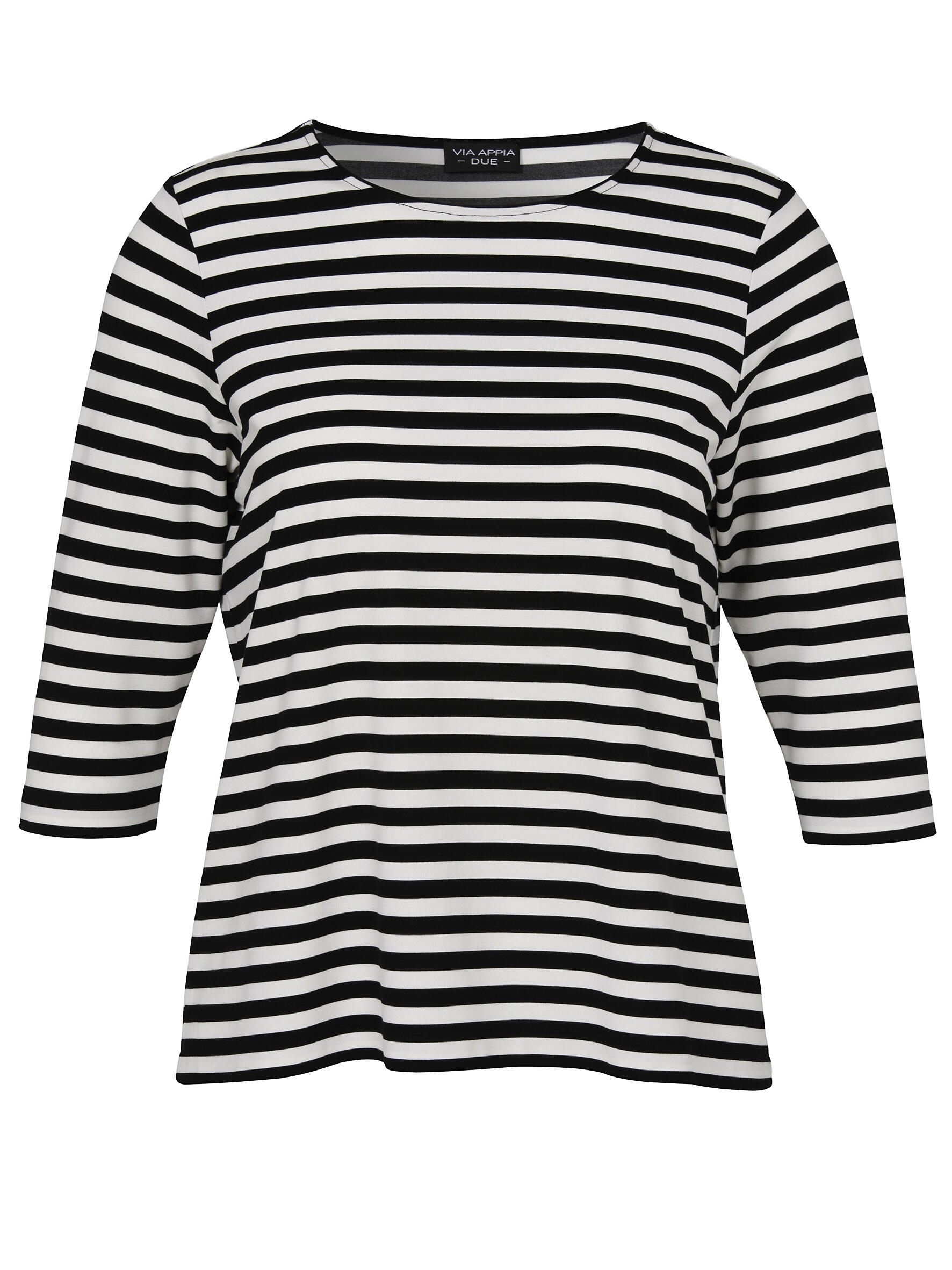 VIA APPIA DUE - T-Shirt Rundhals 3/4 Arm Ringel schwarz / ecru - Gr. - 44 von VIA APPIA DUE