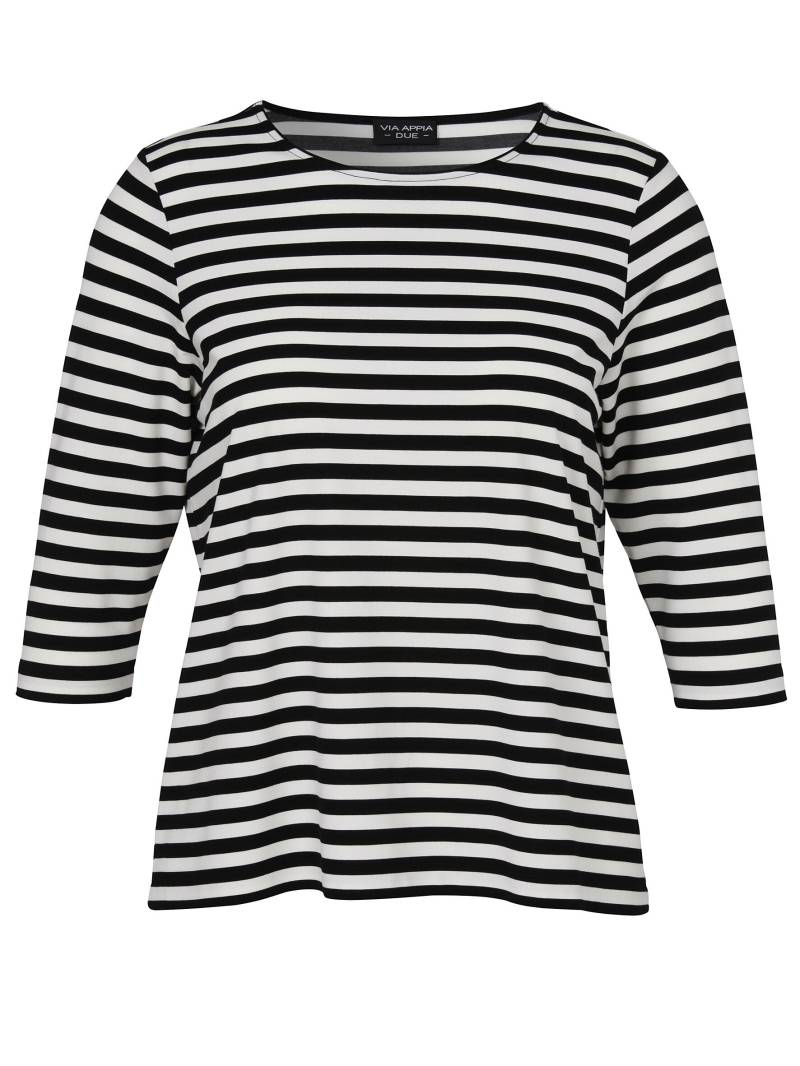 VIA APPIA DUE - T-Shirt Rundhals 3/4 Arm Ringel schwarz / ecru - Gr. - 50 von VIA APPIA DUE