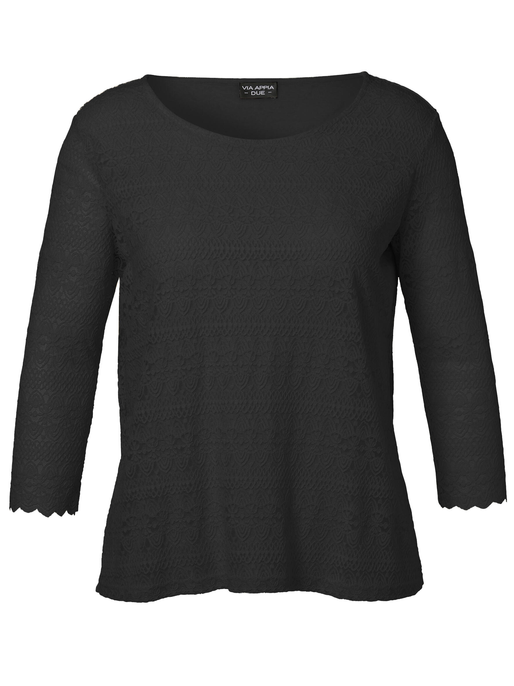 VIA APPIA DUE - T-Shirt Rundhals 3/4 Arm Spitze schwarz - Gr. - 52 von VIA APPIA DUE