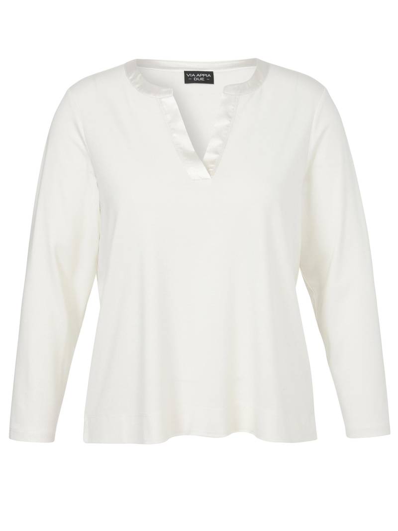 VIA APPIA DUE - T-Shirt V-Ausschnitt 1/1 Arm Materialmix creme - Gr. - 48 von VIA APPIA DUE