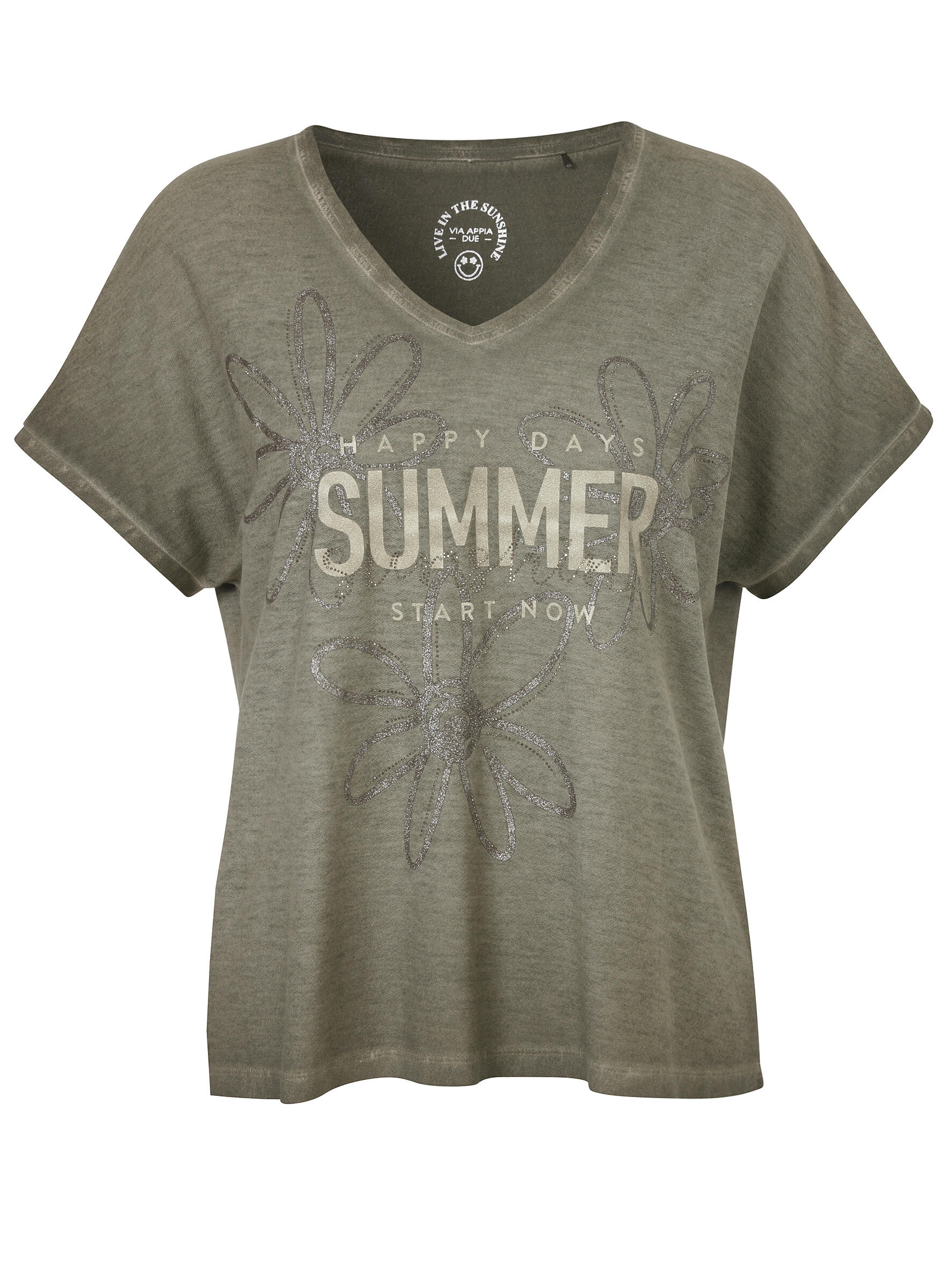 VIA APPIA DUE - T-Shirt V-Ausschnitt 1/2 Arm Motiv khaki multicolor - Gr. - 50 von VIA APPIA DUE