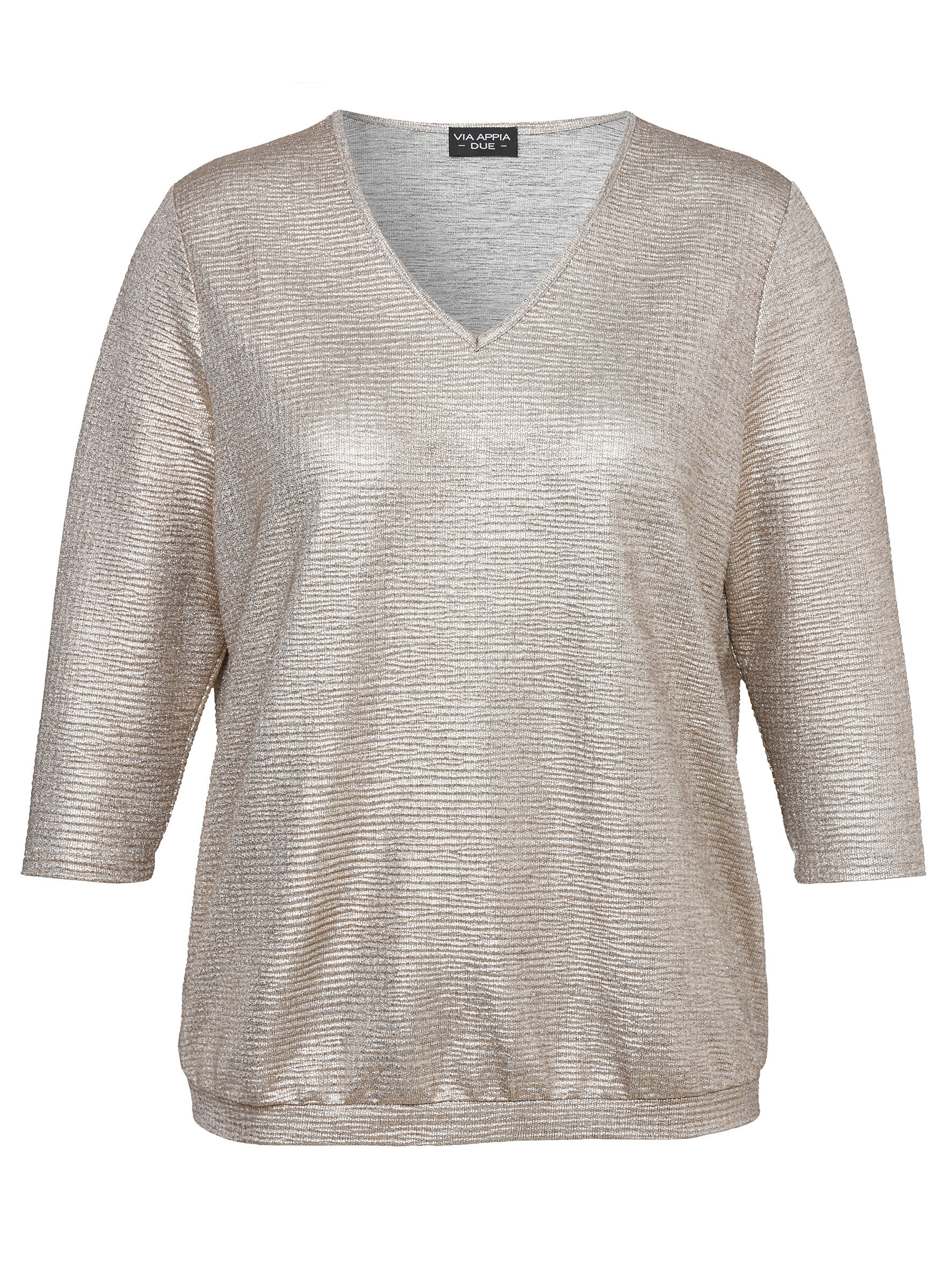 VIA APPIA DUE - T-Shirt V-Ausschnitt 3/4 Arm Foliendruck mokka multicolor - Gr. - 50 von VIA APPIA DUE