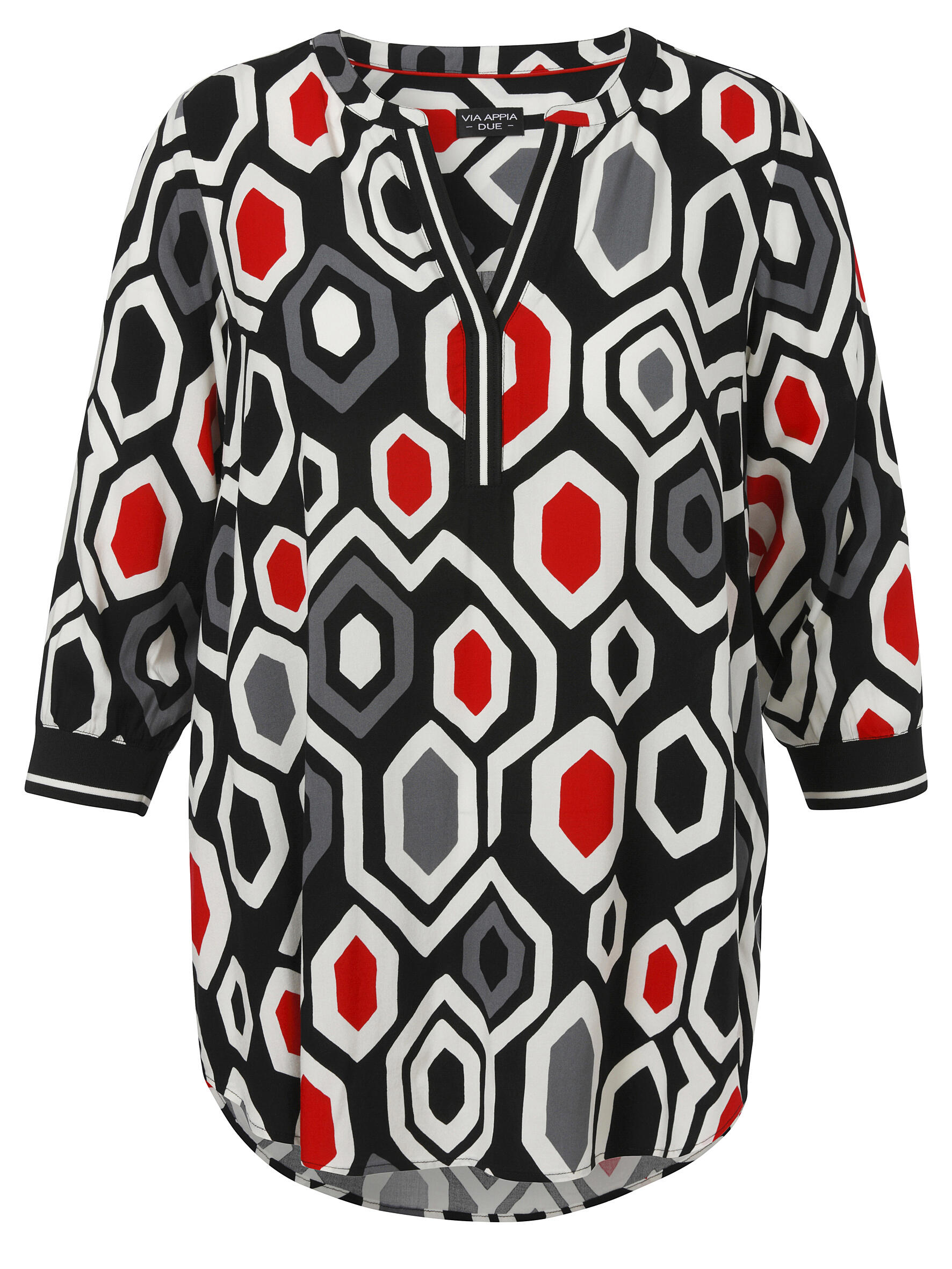 VIA APPIA DUE - Tunika V-Ausschnitt 3/4 Arm Druck schwarz multicolor - Gr. - 48 von VIA APPIA DUE