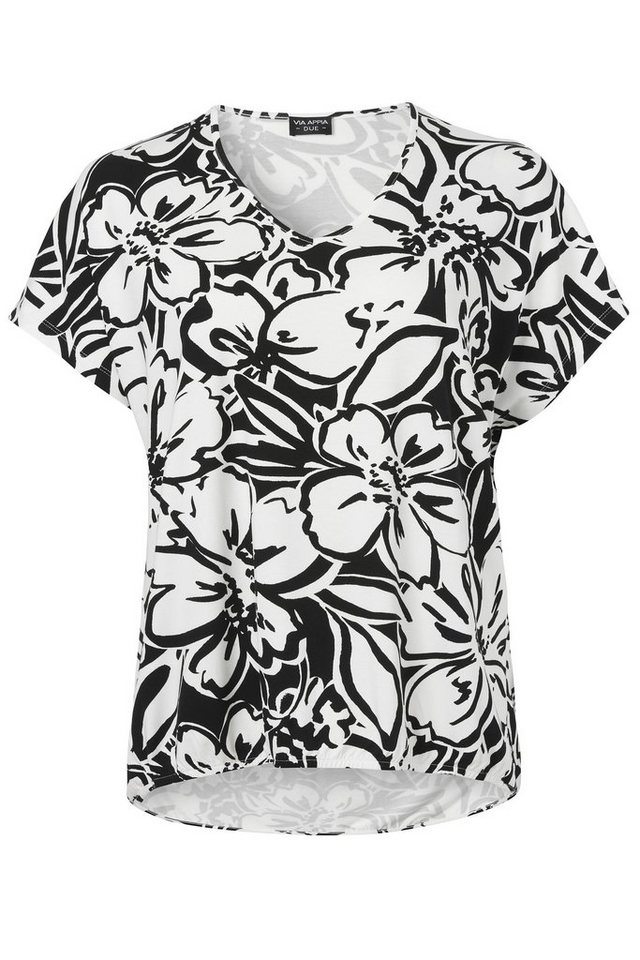 VIA APPIA DUE V-Shirt Feminines T-Shirt mit floralem, zweifarbigem Allover-Muster von VIA APPIA DUE