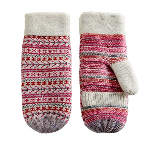 VIA BY SKL STYLE Damen Recycelte Strickhandschuhe Fäustlinge, Fair Isle Rouge, Einheitsgröße (2er Pack) von VIA BY SKL STYLE