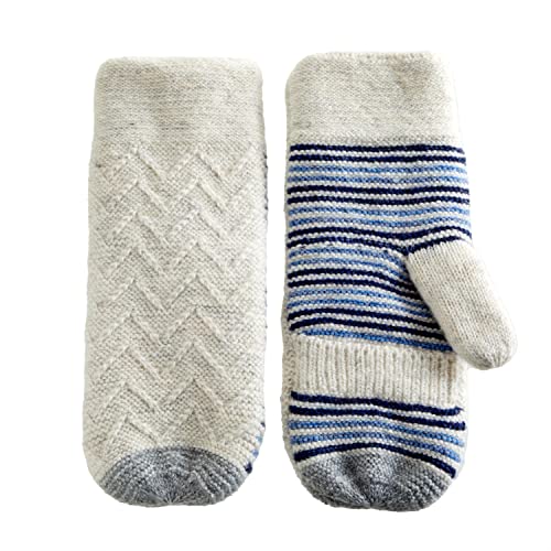 VIA BY SKL STYLE Damen Recycled Knit Mittens Fäustlinge, Gestreifte Palme, elfenb, Einheitsgröße (2er Pack) von VIA BY SKL STYLE
