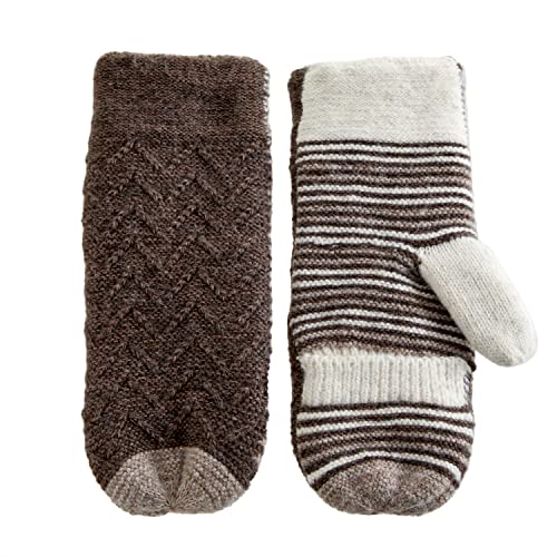 VIA BY SKL STYLE Damen Recycled Knit Mittens Fäustlinge, Gestreifte Palmenbraun, Einheitsgröße (2er Pack) von VIA BY SKL STYLE
