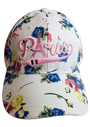 VIANAYA Kappe Paris Eiffelturm – Blumen auf weißem Hintergrund – jugendlicher und lässiger Stil – Stickerei mit Relief, Rosa, One size von VIANAYA