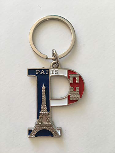 VIANAYA Schlüsselanhänger Paris Eiffelturm aus Metall und mit einem Buchstaben des Alphabets – Modell Buchstabe P – Höhe Buchstabe 4,5 cm – Gesamthöhe 8,5 cm, metallic, M von VWPEYY