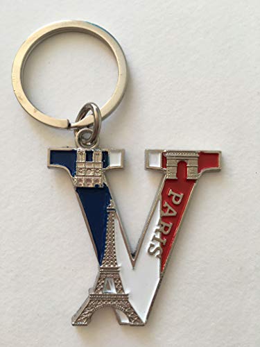 VIANAYA Schlüsselanhänger Paris, Eiffelturm, aus Metall und mit einem Buchstabe des Alphabets, Modell Buchstabe V – Höhe Buchstabe 4,5 cm, Gesamthöhe 8,5 cm von Erkic