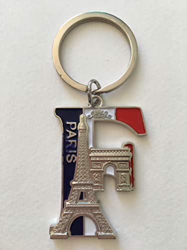 VIANAYA Schlüsselanhänger Paris Eiffelturm aus Metall und mit einem Buchstabe des Alphabets – Modell Buchstabe F – Höhe Buchstabe 4,5 cm – Gesamthöhe 8,5 cm von VIANAYA