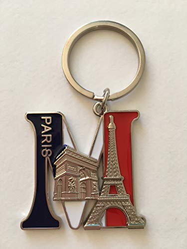 VIANAYA Schlüsselanhänger Paris Eiffelturm aus Metall und mit einem Buchstaben des Alphabets – Modell Buchstabe M – Höhe Buchstabe 4,5 cm – Gesamthöhe 8,5 cm, metallic, M von VIANAYA