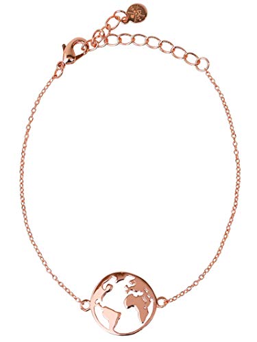 VIASOUL® Armband Weltkarte I Weltkugel für Damen I Mit 585er Gold überzogen I Die Original Welt Kette (Rose) von VIASOUL