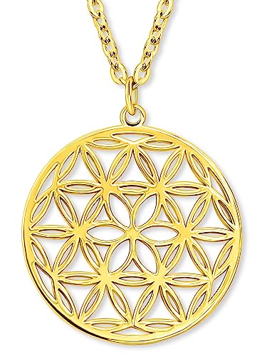 VIASOUL® Halskette Blume des Lebens II Lebensblume Kette für Damen I Flower of Life Anhänger I Mit 585er Gold überzogen I Die Blumen Kette (Gold) von VIASOUL