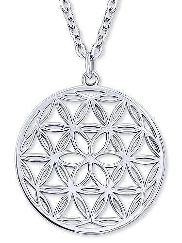 VIASOUL® Halskette Blume des Lebens II Lebensblume Kette für Damen I Flower of Life Anhänger I Mit 585er Gold überzogen I Die Blumen Kette (Silber) von VIASOUL