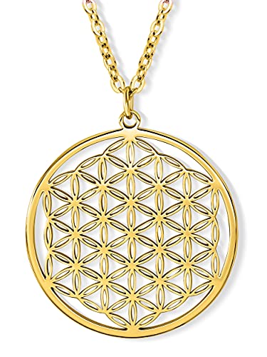 VIASOUL® Halskette Blume des Lebens I Lebensblume Kette für Damen I Flower of Life Anhänger I Mit 585er Gold überzogen I Die Original Blumen Kette (Gold) von VIASOUL