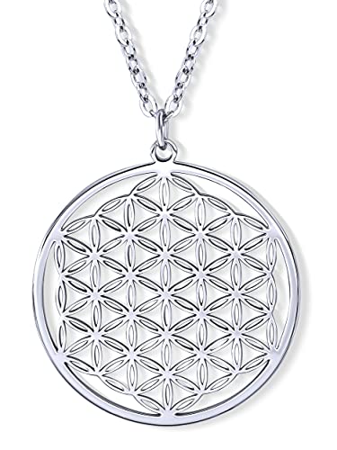 VIASOUL® Halskette Blume des Lebens I Lebensblume Kette für Damen I Flower of Life Anhänger I Mit 585er Gold überzogen I Die Original Blumen Kette (Silber) von VIASOUL