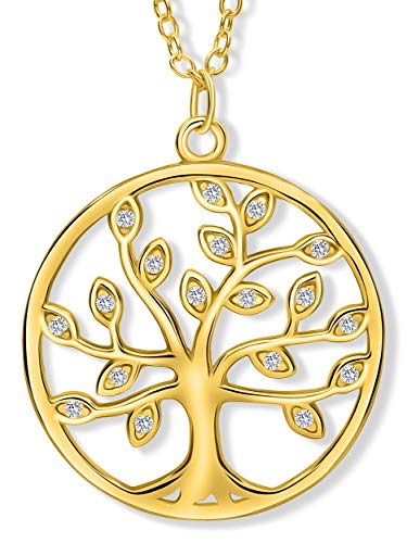 VIASOUL® Halskette Lebensbaum I Baum des Lebens Halskette für Damen I Tree of Life aus 925er Silber I Mit 585er Gold überzogen I Die Original Lebensbaum Kette (Gold) von VIASOUL
