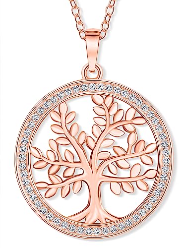 VIASOUL® Halskette Lebensbaum II Baum des Lebens Kette für Damen I Tree of Life aus 925er Silber I Mit 585er Gold überzogen I Der Lebensbaum mit Echtsilber-Zertifikat (Rose) von VIASOUL