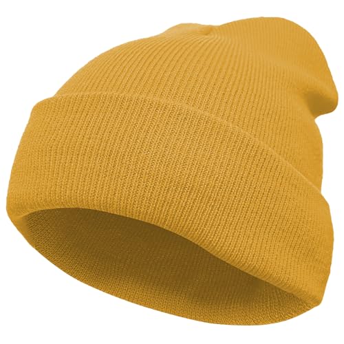 VIAUMBR Beanie Mütze Wintermütze Herren Damen Strickmütze Winter Mütze Beanie Hat Sportmütze Strick Bündchen Thermo Weich Atmungsaktiv Klassische Unisex V043 Gelb von VIAUMBR