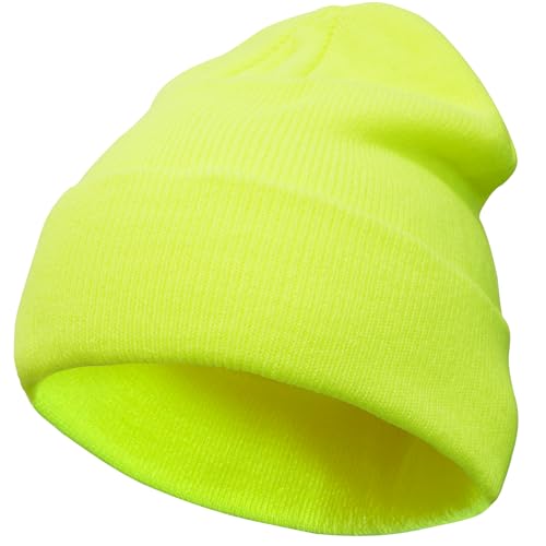 VIAUMBR Beanie Mütze Wintermütze Herren Damen Strickmütze Winter Mütze Beanie Hat Sportmütze Strick Bündchen Thermo Weich Atmungsaktiv Klassische Unisex V048 Neongelb von VIAUMBR